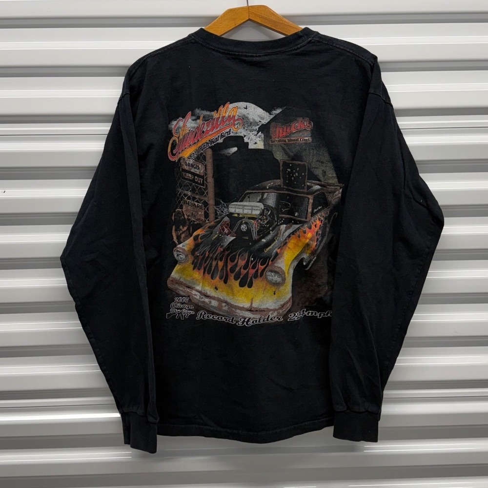 Vintage 2007 Chicago Car Show Flame Black Mens Large Long Sleeve Shirt